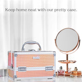 Joligrace Makeup Box Cosmetic Train Case Jewelry Organizer Lockable with Keys and Mirror 2-Tier Tray Portable Carrying with Handle Travel Storage Box