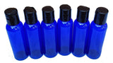 2 oz Plastic Bottles Blue Durable and Reuseable PET Plastic Qty 6 w/Smooth Black Disc Top Caps 2oz 60ml Plus Kraft Labels