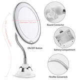 Givehooy Mirror 5X Magnifying Makeup Mirror with LED Light Vanity Mirror,Travel Home Bathroom for Wall Mount 360 Degree Swivel Adjust Flexible gooseneck Glue Pad Suction Cup Portable Cordless Mirror