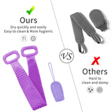 Silicone Back Scrubber for Shower, Updated Long Exfoliating Bath Body Brush, Easy to dry and Soft Massage Skin Bath Towel with Sponge Bubble Brush, Improves Skin's Health and Beauty (purple)