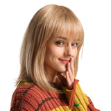 Emmor Natural Blonde Human Hair Wigs for Women and Lady,Shoulder Length Bob Wig Blend With Healthy Kanekalon Fiber with Bangs Straight Style, Softer/Finer/Lightweight