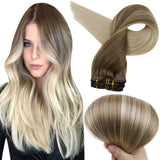 Full Shine Hair Extensions Clip Ins 10 Pieces Remy Balayage Clip In Hair Extensions Color 8 Ash Brown Fading to 60 Platinum Blonde Straight Clip Extensions Real Hair 12 Inch 80 Gram