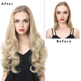 Blonde Clip in Half Wig Curly Wavy SARLA 26" Thick Hair Extension Synthetic Hairpiece For Women Piece Japan Heat Friendly Fiber UW01&613