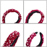Velvet Braided Pearl Padded Headband Spanish Vintage Style Alice Hair Band Matador Headband (wine red+navy blue)