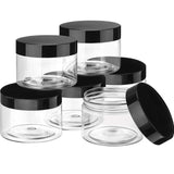 6 Pack Plastic Pot Jars Round Clear Leak Proof Plastic Cosmetic Container Jars with Lid for Travel Storage Make Up, Eye Shadow, Nails, Paint, Jewelry (6 oz, Black)