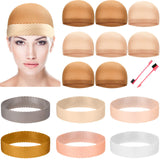 16 Pieces Silicone Wig Grips Band Set Includes 6 Pieces Sweatproof Wig Headband 8 Pieces Stretchy Wig Caps Stocking Caps for Wig and 2 Pieces Hair Edge Brush Dual Edge Brush and Comb