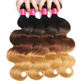 Misoun Ombre Brazilian Virgin Hair Body Wave Ombre Human hair 3 Tone T1B/4/27 Color, One Bundle Pc Weave Ombre Brazilian Hair Extension Weft (T1B/4/27,18Inch)