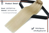 15In Clip in Hair Extensions Natural Human Hair Platinum Blonde Soft Silky Straight Hair Thickened 100% Remy Brazilian 8A Grade Human Hair Extensions 70g7pcs(15In#60)