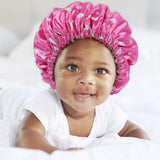 YANIBEST Baby Satin Bonnet Sleep Cap for Curly Hair - Double Layer Reversible Adjustable Silky Satin Cap for Teens Toddler Child(0-3T,Hot Pink)