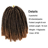 Ombre Spring Twist Hair Crochet Braids 8 Inch Spring Curl Crochet Braiding Hair Extensions 3 Packs Fluffy Synthetic Braid Bomb Twist Crochet Braid Hair Extensions T30# (Black to Llight Auburn)