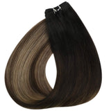 YoungSee Balayage Weft Hair Extensions 14inch Natural Black to Ash Blonde with Dark Brown Hair Extensions Balayage Hair Extensions Weft Hair Black Weft Hair Extensions 100grams
