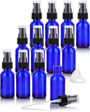 1 oz / 30 ml Cobalt Blue Glass Boston Round Bottle with Black Treatment Pump (12 Pack) + Funnel
