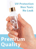 1 oz / 30 ml Clear Glass Boston Round Bottle with Gold Metal and Glass Dropper (24 pack) + Funnel