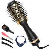 Hair Dryer Brush, 4-in-1 Negative Ionic Hot Air Brush, Hair Dryer and Volumizer, Anti Scald Blow Dryer Brush Reduce Frizz and Static for Women (Golden)
