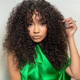 Kinky Curly Wigs with Bangs Grade 10A Virgin Human Hair Wigs for Black Women Kinky Human Hair Wigs with Bangs 150% Density Glueless None Lace Front Wigs Natural Black Color(18 inch)
