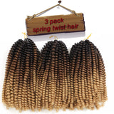 VETYES 3 Packs Spring Twist Hair Ombre 8 Inch Crochet Braids Kanekalon Synthetic Hair Extensions Braiding Hair Kinky Curly Twist High Temperature Fiber(Black/Dark Brown/Light Brown)