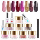 Lavender Violets Fast Dry Dipping-Powder-Nail-Kit of 8 Colors Express-Dry Plain n Glitter Acrylic-Dip Powder System with Nail File J745