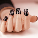 ArtPlus 24pcs x 4 (4-Pack) Halloween Gothic Black Silver Spider Web with Crystals False Nails with Glue Full Cover Long Length 4 Boxes in 1 Premium Pack Buy 3 Get 1 Free Fake Nails Art