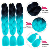 Jumbo Braiding Hair 5PCS/Lots Ombre Kanekalon Braiding Hair Extensions High Temperature Synthetic Hair 24 Inch for Braiding Hair (black-cyan)