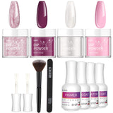 Gershion Dip Powder Nail Kit, Glitter Dipping Powder Nail Starter Kit Dip Nail System with 4 Colors Acrylic Nail Powder Set No Lamp Needed Quick Do Nail Salon at Home P-07