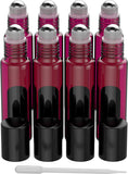 Essential Oil Roller Bottles [Metal Chrome Roller Ball] FREE Plastic Pippette, Funnel and Bottle Opener Refillable Glass Color Roll On for Fragrance Essential Oil - 10 ml 1/3 oz (8 PACK, PURPLE)