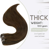 RUNATURE Weft in Hair Extensions Human Hair Chocolate Brown Human Hair Bundles 14inches Hair Weft Extensions Real Human Hair100g