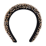 Padded Rhinestone Headbands for Women Girls Wide Velvet Bejewelled Hairbands Sparkly crystal Beaded Embellished Headband Wedding party Hair Accessories (gold)