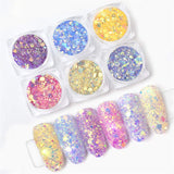 CHARMING MAY 6 Boxes Color Change Flakes Paillette Laser Nail Glitter Sequins(color change sequins)