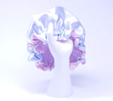 Pink/Lt Blue Reversible Satin Hair Bonnet By RJstyles.co with Adjustable options available for Newborn Toddles Kids and Adults