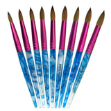 Pana Size # 6 USA Acrylic Nail Brush100% Pure Kolinsky Hair Acrylic White~Swirl~Blue Handle with Pink Ferrule Round Shaped Style (PN-AP-6)