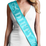 30th Birthday Decorations - Crystal Rhinestone Dirty 30 Premium Satin Sash - 30th Birthday Gifts for Women - Turquoise