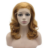 Mxangel Medium Long Wavy Blonde Synthetic Lace Front Blond Wig Natural