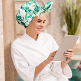 3 Pieces Shower Caps Waterproof Bowknot Bathing Caps Reusable Shower Cap Multi-functional Shower Cap for Women Girls (Stripe, Palm Leaves, Dots)