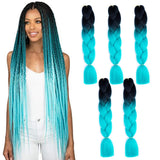 Jumbo Braiding Hair 5PCS/Lots Ombre Kanekalon Braiding Hair Extensions High Temperature Synthetic Hair 24 Inch for Braiding Hair (black-cyan)