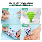 18 Sets Empty Travel Bottle Keychain Holder Set Leak-proof Refillable 30 ml/ 1 oz Empty Bottle Portable Travel Bottle Container with Flip Cap and 2 Silicone Funnel for Travel (Stylish Pattern)