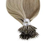 LaaVoo Nano Loop Human Hair Extensions Highlight Blonde 22" Light Brown with Platinum Blonde Soft Silky Remy Human Hair Extensions Brazilian Nano Prebonded Hair Extensions 1g/s 50g Per Pack