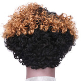 Short Curly Human Hair Wig 8 Inches Black to Golden Ombre Brazilian Virign wigs Women(T1/27#)