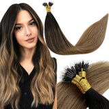 LaaVoo Balayage Brown Nano Tip Hair Extensions Real Hair 16