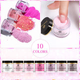 Saviland Dip Powder Nail Kit Starter - 10 Colors Dipping Powder with Base Top Coat Activator Brush Saver Dip Nail Kit System for French Nail Manicure Nail Art Essential Kit