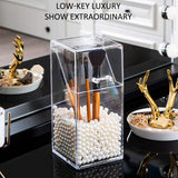 Makeup Brush Holder With Lid Cosmetic Brush Organizer Makeup Brush Display Case Dustproof Cosmetics Brush Storage Container with Free Pearls