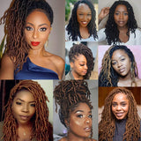 Leeven 12 Inch New Faux Locs Crochet Braids Hair Distressed Butterfly Locs 105 Roots Ombre Brown Curly Wave Goddess Short Bob Locs for Black Women T30#