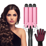 Hair Waver, 3 Barrel Curling Iron Wand 25mm Crimper Hair Iron Professional Waver Iron Temperature Adjustable Heat Up Quickly Last Long Hair Crimper for Women Girl