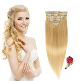 20" Remy Hair Extensions Clip in Human Hair with 18clips 8pcs Soft Smooth Straight feeling for Lady (105g by gross, Bleach Blonde #613)