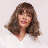 TopWigy Mix Brown Short Wig Short Wavy Bob Wig with Bangs Heat Resistant Fiber Hair Wigs for Women Shoulder Length Wig 14 Inches Daily