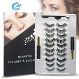 Ponwec 10 Pairs Magnetic Eyelashes and Magnetic Eyeliner Kit for 3D Magnetic Lashes Natural Look, Come with Professional Applicator Reusable&Waterproof 3D Lashes With Tweezers(5 Looks)