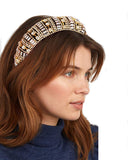 Rhinestone Padded Headband Bejeweled Colorful Baroque Rhinestone Embellished Wide Velvet Padded Statement Headband Hair Hoop for Women(Gold)