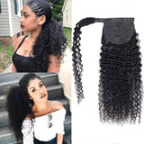 Bex Magic Paste Remy Ponytail Hair Clip in Brazilian Human Hair Extension 3C Virgin Hair Afro Kinky Curly Human Hair Wrap Around Ponytail Hairpiece 16 inch Curly Magic Paste