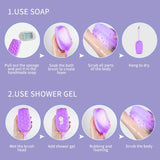 Silicone Back Scrubber for Shower, Updated Long Exfoliating Bath Body Brush, Easy to dry and Soft Massage Skin Bath Towel with Sponge Bubble Brush, Improves Skin's Health and Beauty (purple)