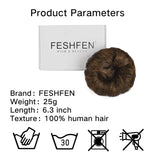 FESHFEN 100% Human Hair Bun Extension, Messy Bun Hair Piece Curly Hair Scrunchies Chignon Ponytail Extensions for Women Girls Updo Donut Hairpiece, Medium Chestnut Brown