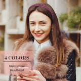 4 Pieces Crystal Rhinestone Headbands Shiny Non-Slip Beaded Hairband Bling Bling Hair Bands Hair Accessories Hair Decoration for Women Girls (Purple, Black, Champagne, Navy Blue, 1.2 cm/ 0.5 Inch)